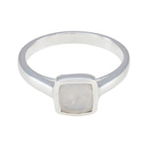 Victoria White Solitaire Ring for Women in Silver Rainbow Moonstone White